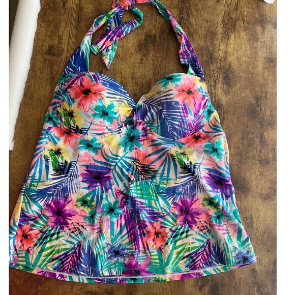 Collections By Catalina Womens L (12-14) Floral Palm Print Colorful Swim Top - Picture 1 of 5